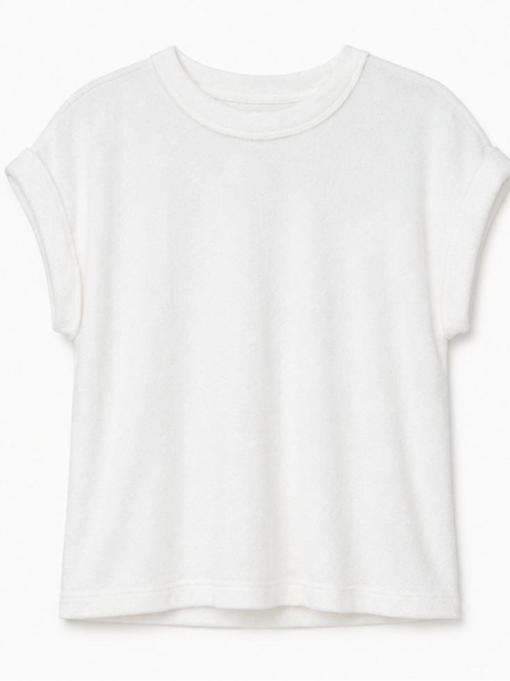 Splendid White Rolled Sleeve Terry Knit Top Xs Nwt Soft Luxe Tee